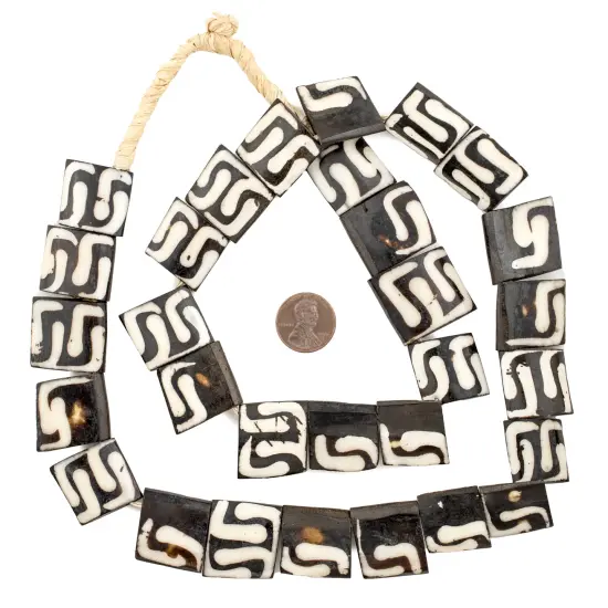 The Bead Chest Batik Bone Beads - Full Strand of Fair Trade African Beads (Rectangle, Traditional Design) {2}
