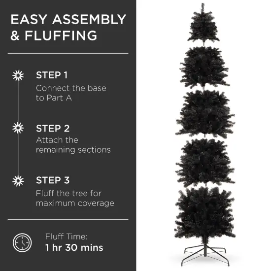 Best Choice Products Black Artificial Holiday Christmas Pencil Tree w/ Metal Base {4}