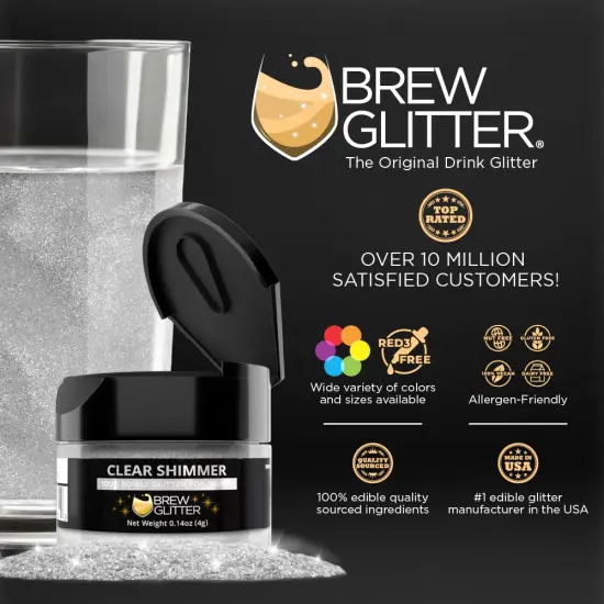 Brew Glitter - Clear Shimmer Edible Drink Glitter (4g, x1 Flip-Cap Jar) for Beer, Cocktails and Beverages {2}