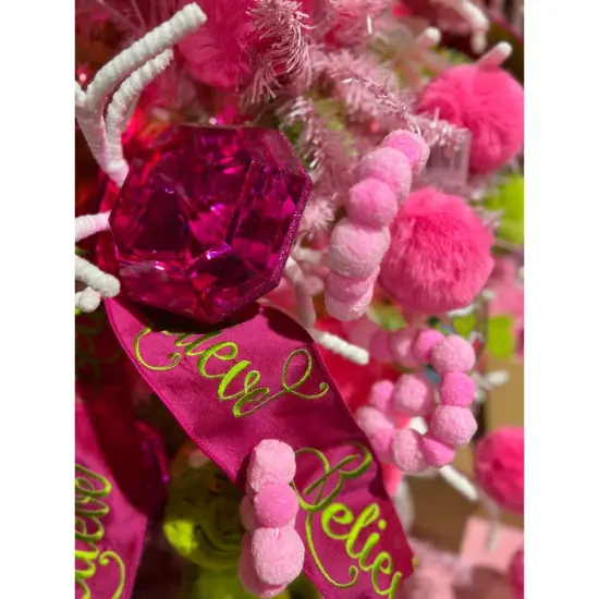 4" Embroidery Believe Ribbon: Hot Pink/Lime Green (5 Yards) {4}