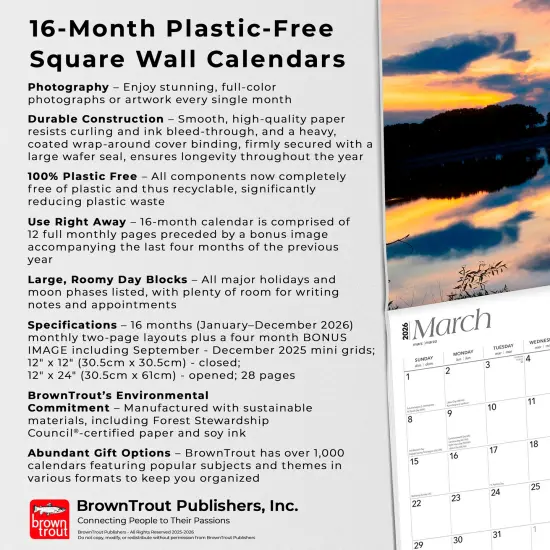 Kansas Wild & Scenic | 2026 12 x 24 Inch (Hanging) Monthly Square Wall Calendar | Plastic-Free {6}