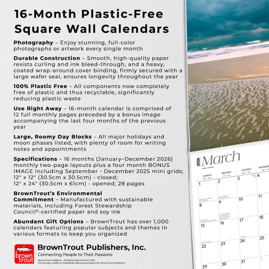 New Jersey Wild & Scenic | 2026 12 x 24 Inch (Hanging) Monthly Square Wall Calendar | Plastic-Free {6}