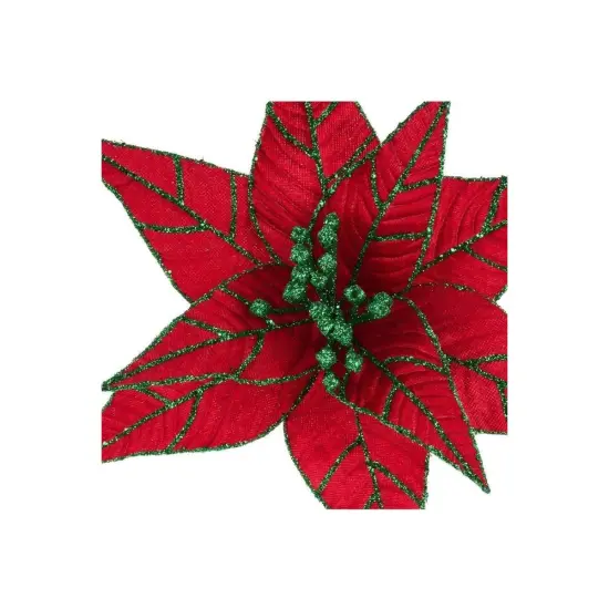 9.5" Red Velvet Poinsettia Stem {2}