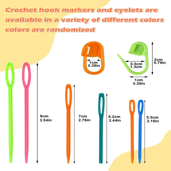 300pcs FIVEIZERO Stitch Markers with 6 pieces of large blunt sewing needles,colorful knitting markers,plastic crochet hook clip,bulk Crochet hook markers for knitting stitch locking clip crochet hooks {6}