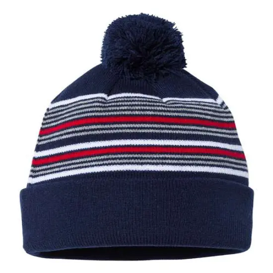 Sportsman&reg; Striped Pom Pom Cuffed Beanie Red W G Black {7}