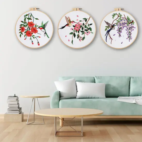 3 Sets Hummingbird Embroidery Kit for Beginners Needlepoint Kits for Adults Cross Stitch Kits with Clear Instructions,Easy Funny Stamped Bird Patterns Fabric Hand Crafts {4}