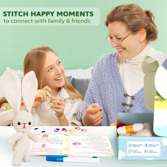 Crochet Kit for Beginners, Crochet Starter Kit w Step-by-Step Video Tutorials, Beginner Crochet Kit Knitting Supplies for Adults Kids, Crochet Bunny(40%+ Yarn) {4}