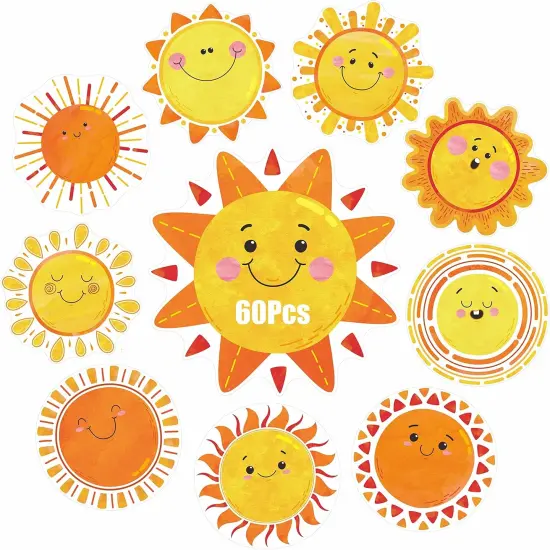 60 PCS Sun Cutouts, 10 Designs Bulletin Board Decoration Sun Cut-Outs DIY Crafts Project Summer {1}