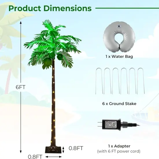 6ft Hawaiian Artificial Palm Tree with LED Lighting {5}