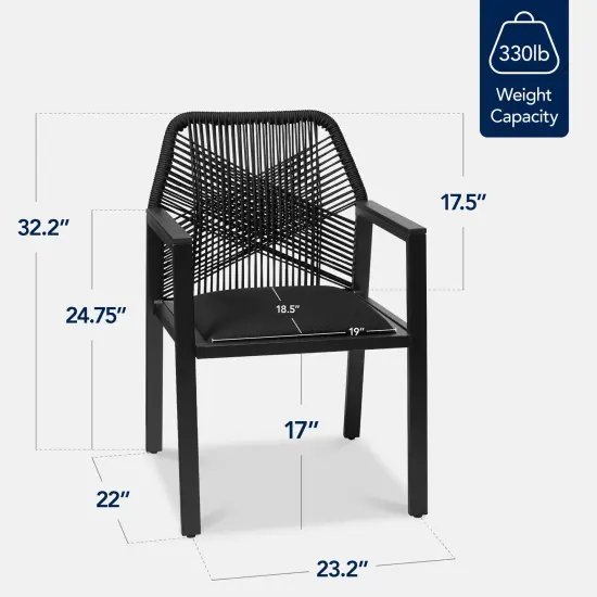 Best Choice Products Set of 2 Indoor/Outdoor Aluminum Woven Rope Dining Chairs w/ Armrests Black/Obsidian {2}