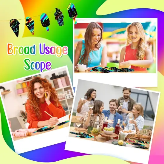 100 Pcs Ice Cream Scratch Cards Rainbow Color Scratch Ornaments Summer Scratch Paper Crafts Kits {5}