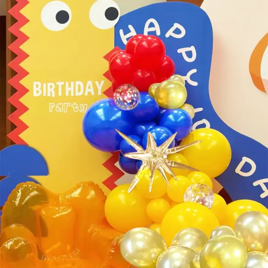 Blue Yellow Red and Gold Balloon Arch Kit, 156Pcs Latex Baloons Garland with 4D Star Balloons {3}