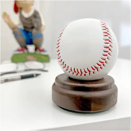 Plymor Revolving Walnut Round Wood Display Base with Indented Circle to Hold Egg, Marble, Ball or Sphere, 3.125" W x 3.125 D" x 1.125" H (1.5" Circle) {4}