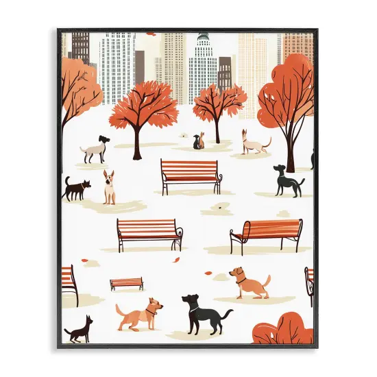 Stupell Industries Autumn City Park Dogs Framed Giclee Design by Arlington Prints {1}