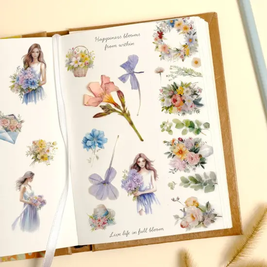 Wrapables Aesthetic Floral Fashion PET Washi Tapes for Scrapbooking, Stationery, Journaling, Diary, Card Making (Set of 2), Blue and Lavender {3}