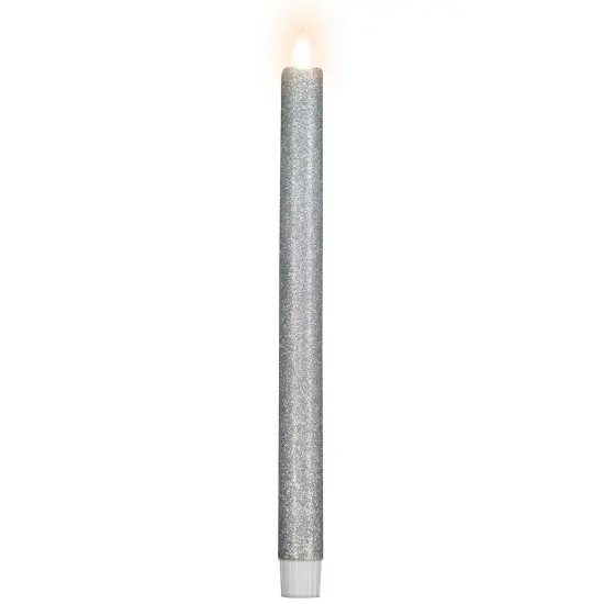Northlight LED Flameless Flickering Taper Glittered Christmas Candles - 11" - Silver - Set 2 {6}