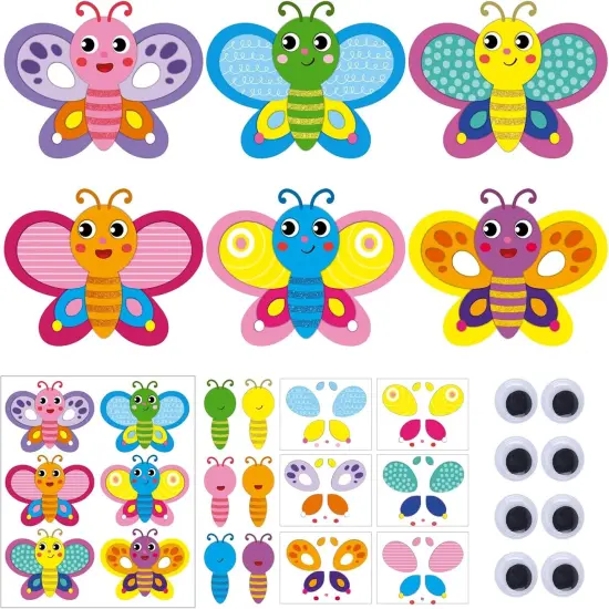 24 Set Butterfly Crafts for Kids Butterfly Paper Craft Kit with Eyes Make Your Own Spring Summer Crafts {1}