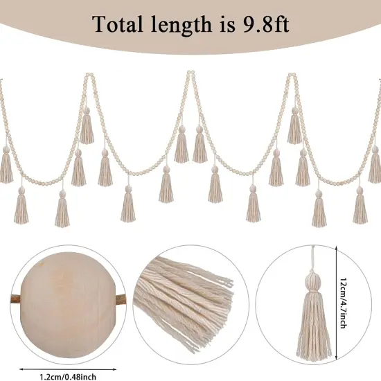 Boho Tassel Garland Decor Wooden Bead Garlands 9.8ft(Classic Color) {2}