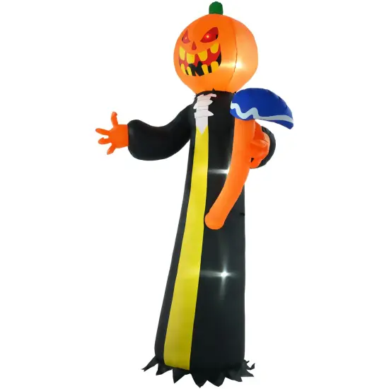 10ft Inflatable Halloween Pumpkin Head Ghost with Hammer, Blow Up LED Display for Garden Indoor Outdoor {1}