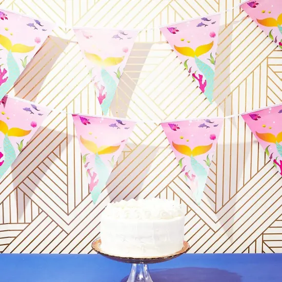 Mermaid Party Banners for Girls Birthday (11 ft, 3 Pack) Pink {3}