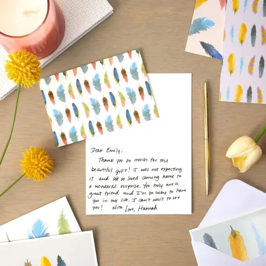 Blank Bird Greeting Stationary Cards with Envelopes, Watercolor Feather (4x6 In, 48 Pack) Multicolor {2}