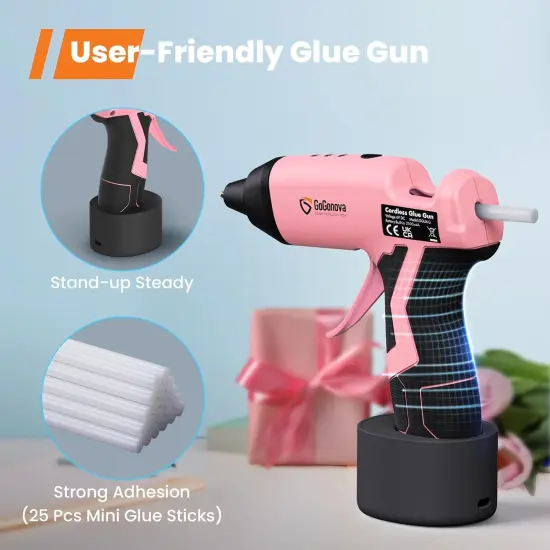 Cordless Glue Gun, 15s Fast Preheating 2Ah Cordless Hot Glue Gun with 25 Pcs Premium Mini Glue Gun Sticks, USB-C Battery Rechargeable hot glue gun, Smart Power-Off, Pink {4}