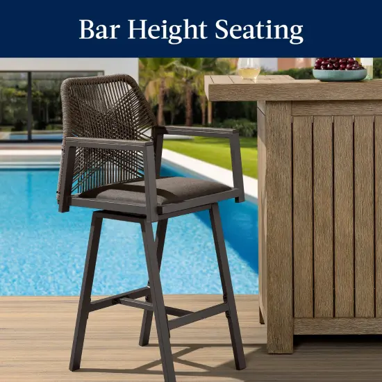 Best Choice Products Set of 2 Indoor/Outdoor Aluminum, Woven Rope Swivel Barstools w/ Armrests Brown/Mocha {5}