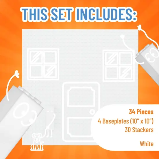 Strictly Briks Classic Stackable Baseplates, Building Bricks For Towers, Shelves, and More, 100% Compatible with All Major Brands, White, 4 Base Plates & 30 Stackers, 10x10 Inches, Ages 3-14 {3}