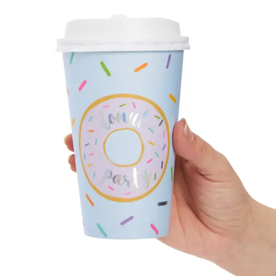 48 Pack Disposable 16oz Coffee Cups with Lids - Donut Party Supplies - Paper To Go Cup for Themed Birthday Party, Wedding, Baby Shower Multicolor {4}