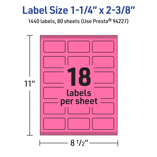 Avery Bright Pink Paper Labels, 1-1/4" x 2-3/8" Rectangle {5}