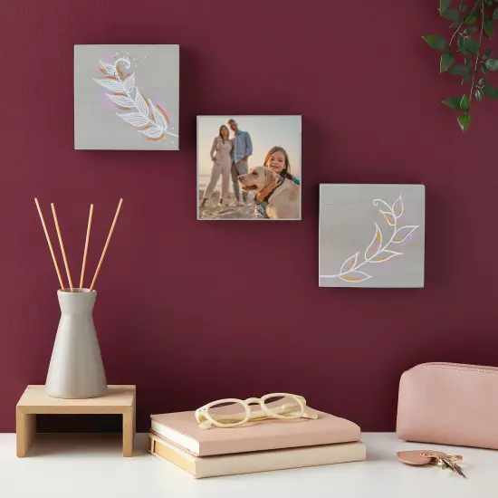 6 Pack Gray Washed Craft Wood Board Panels with Hardware Included for DIY Signs, Paintings (5 x 5 In) Grey {2}