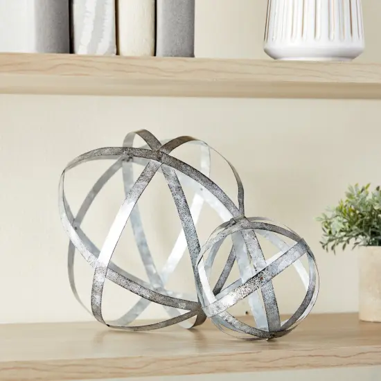 2 Piece Metal Decorative Spheres for Home Decor, Table, Rustic Style Shelf Decor Accents (Distressed Silver, 2 Sizes) {3}