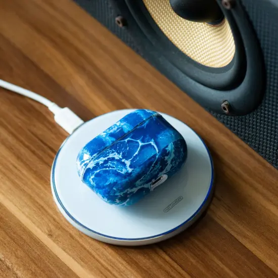 For Apple AirPods Pro Case, Sea Blue Marble Protective Cover with Keychain for Women Men {6}