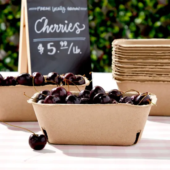 60 Pack Berry Baskets for Farmers' Market, Bulk Pulp Fiber Fruit Containers for Produce (1 Pint, 7.36 x 4.56 x 2.6 In) Brown {3}