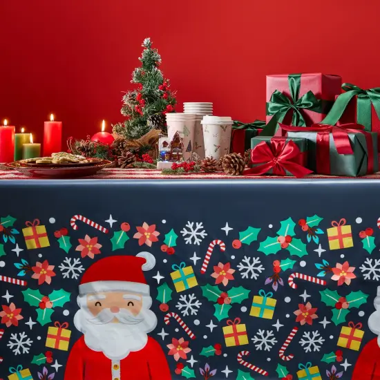 Blue Panda 3 Pack Santa Claus Plastic Tablecloths for Christmas Party Supplies, 54 x 108 inch Rectangular Xmas Holiday Table Covers, Fun Festive Christmas Party Decorations Black {3}