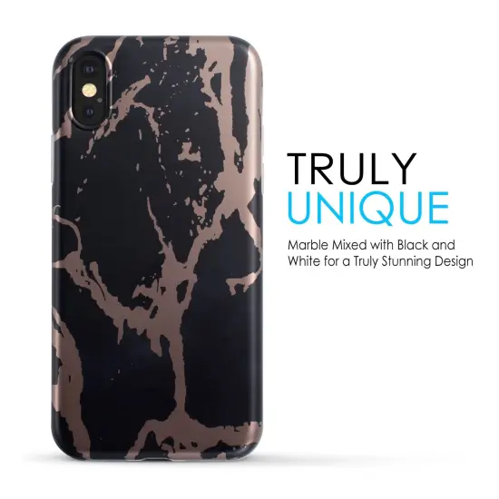 Insten [Unique Design] Case compatible with Apple iPhone X, [Marble Pattern] TPU Rubber Candy Skin Case Cover Compatible With Apple iPhone X, Black & Rose Gold {2}