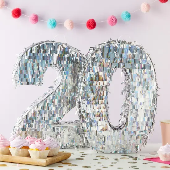 Small Holographic Silver Foil Number 0 Pinata for Kids Birthday Party Decorations (15.7x9x3 in) {2}