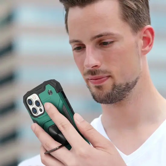 Insten Rugged Dual-Layer Case Compatible With iPhone 12 Pro Max Case 6.7 inch (2020) Full Body Heavy Duty Case with 360 Ring Kickstand, Anti-Scratch Anti-shock Drop Protection, Dark Green {7}