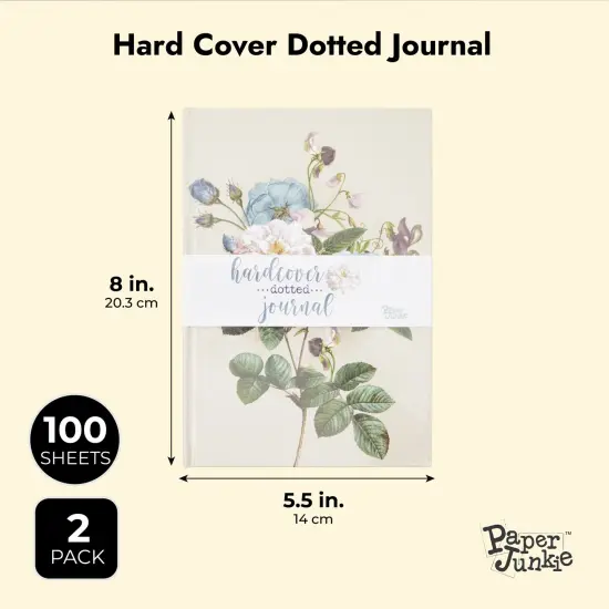 Dotted A5 Hard Cover Journal Notebook for Writing, Floral (5.5 x 8 In, 2 Pack) Multicolor {3}