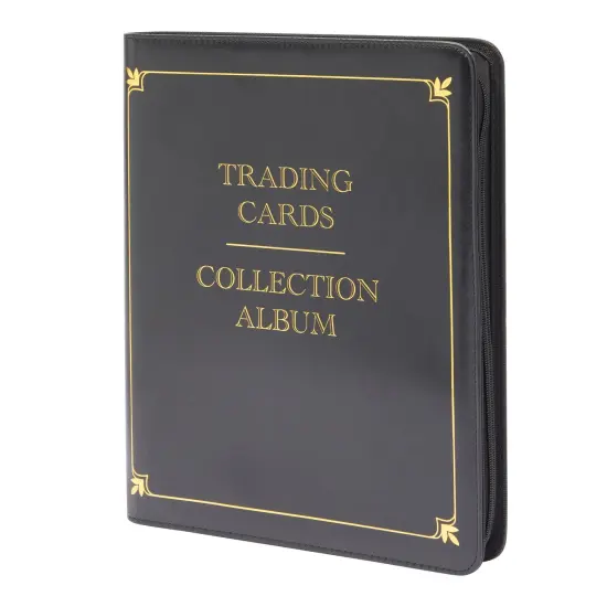 9 Pocket Trading Card Binder with Zipper for Baseball, Gaming, and Sports Cards, Black and Gold Faux Leather, Holds up to 360 Cards (14 x 11 In) {7}