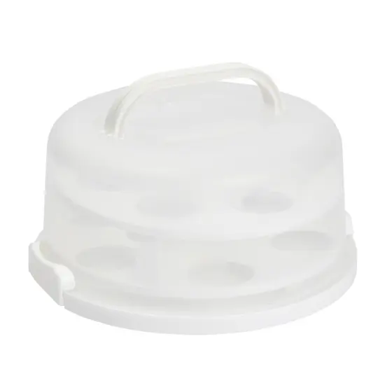 2-In-1 Round Cake Carrier with Lid and Handle for 10-Inch Cakes, 2 Pies, 14 Cupcakes (12 x 5.9 In) White {1}