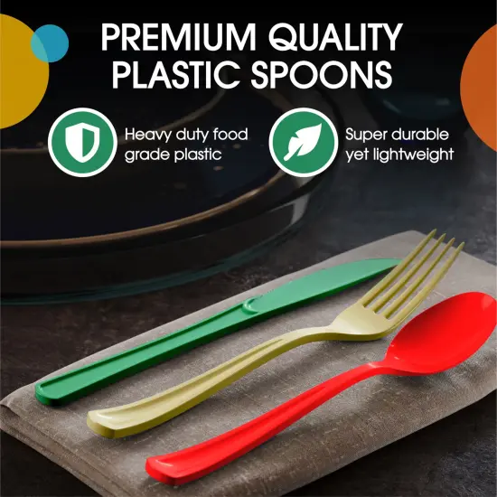 Exquisite Polished Plastic Silverware &ndash; 150 Pcs Heavy Duty Cutlery Set &ndash; 50 Each of Forks, Knives & Spoons &ndash; Disposable Utensil Set for Parties, Events & Catering &ndash; Flatware Set by Party Solids Christmas {4}