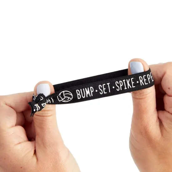 50-Pack Volleyball Hair Ties for Girls, Accessories, Bracelets, Elastic Bands, Bulk Gifts for Team Featuring the Words "Bump - Set - Spike - Repeat" (3.35x0.6 in) Black {5}
