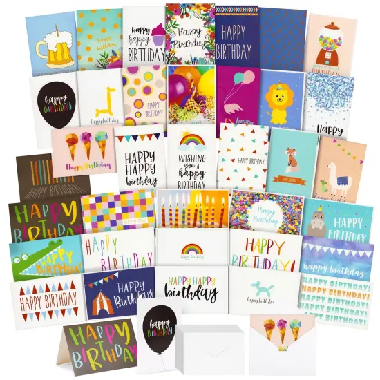 36 Pack Birthday Cards with Envelopes Bulk, Blank Inside for Office, Friends, and Kids (36 Unique Assorted Designs, 4x6 in) Multicolor {1}