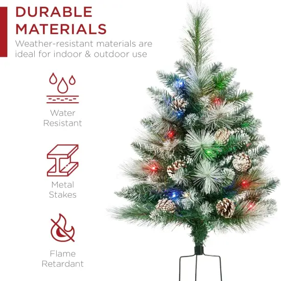 24.5in Pre-Lit Outdoor Christmas Trees, Battery Operated Holiday Pair with LED Lights Flocked {12}