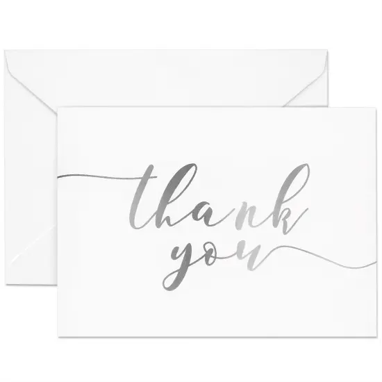 120 Pack Thank You Cards with Envelopes Bulk for Weddings, Bridal Showers, Graduations, Bridal, Baby Shower - Blank Inside - Silver Gradient Handwritten White {1}