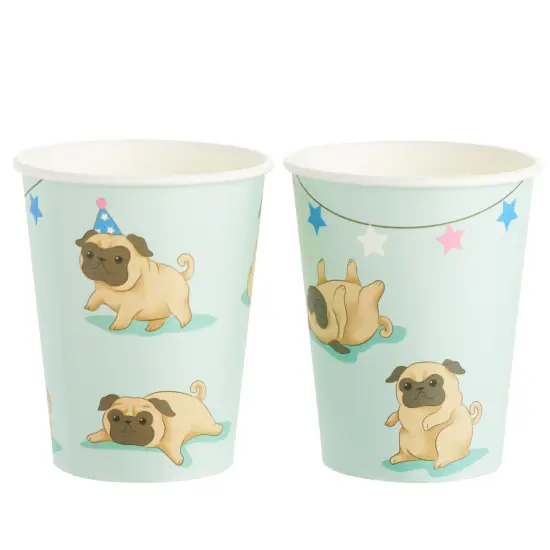 144 Piece Pug Party Supplies, Dog Birthday Decorations with Paper Plates, Napkins, Cups, and Cutlery (Serves 24) Blue {6}