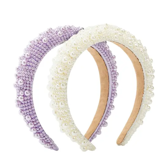 2 Pack Crystal Headbands for Women, Padded Pearl Headband (Lavender, White) Multicolor {1}