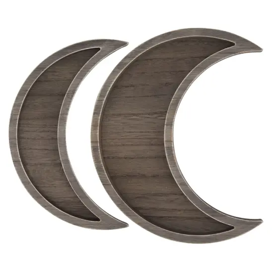 2 Piece Wooden Crescent Moon Tray for Crystals and Essential Oils, Rustic Style Home Decor for Nursery (Brown) {3}