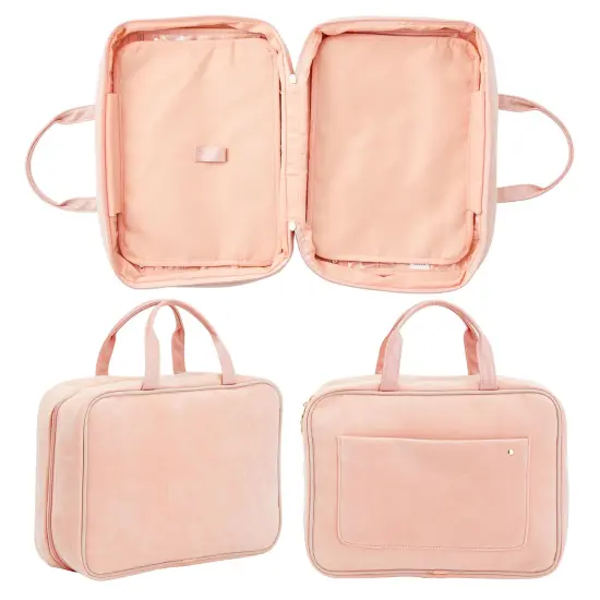 Large Roll Up Hanging Toiletry Bag For Women, Pastel Pink Makeup Travel Organizer with S Hook for Cosmetics, Hair Accessories, Razors (13x4.5x9.75 In) {4}